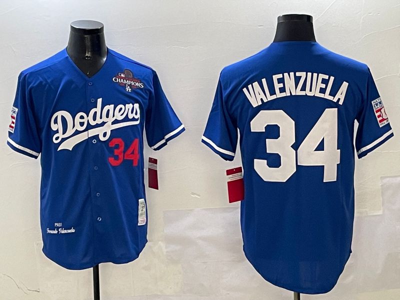 Men Los Angeles Dodgers #34 Valenzuela Blue Throwback Game 2025 Nike MLB Jersey style 3134